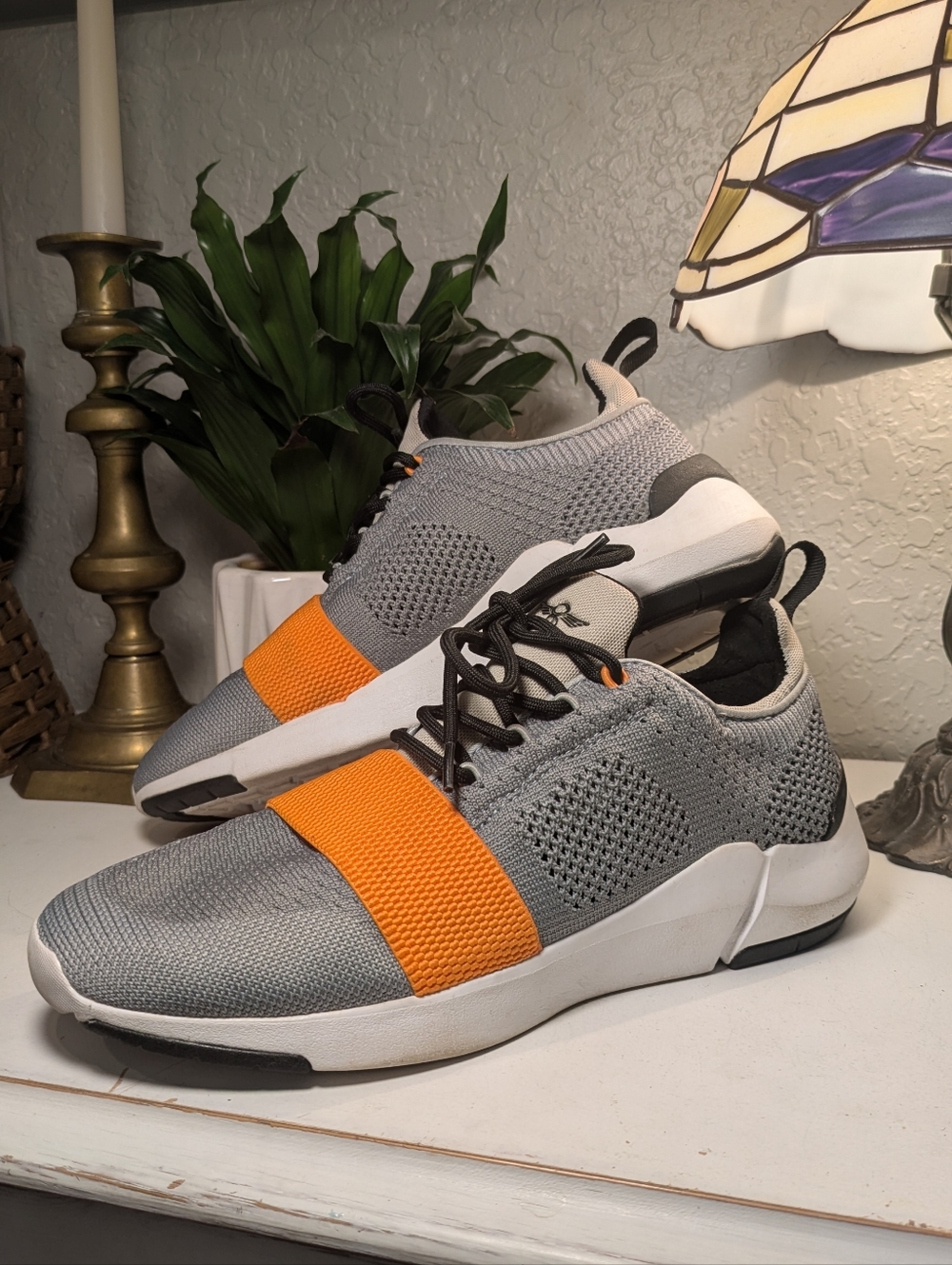 Creative Recreation Men's Grey Knit Sneakers with Orange Strap